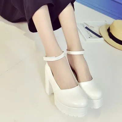 Womens Pumps Shoes Ankle Strap Thick With Heel Platforms White - Shop at LoveMi