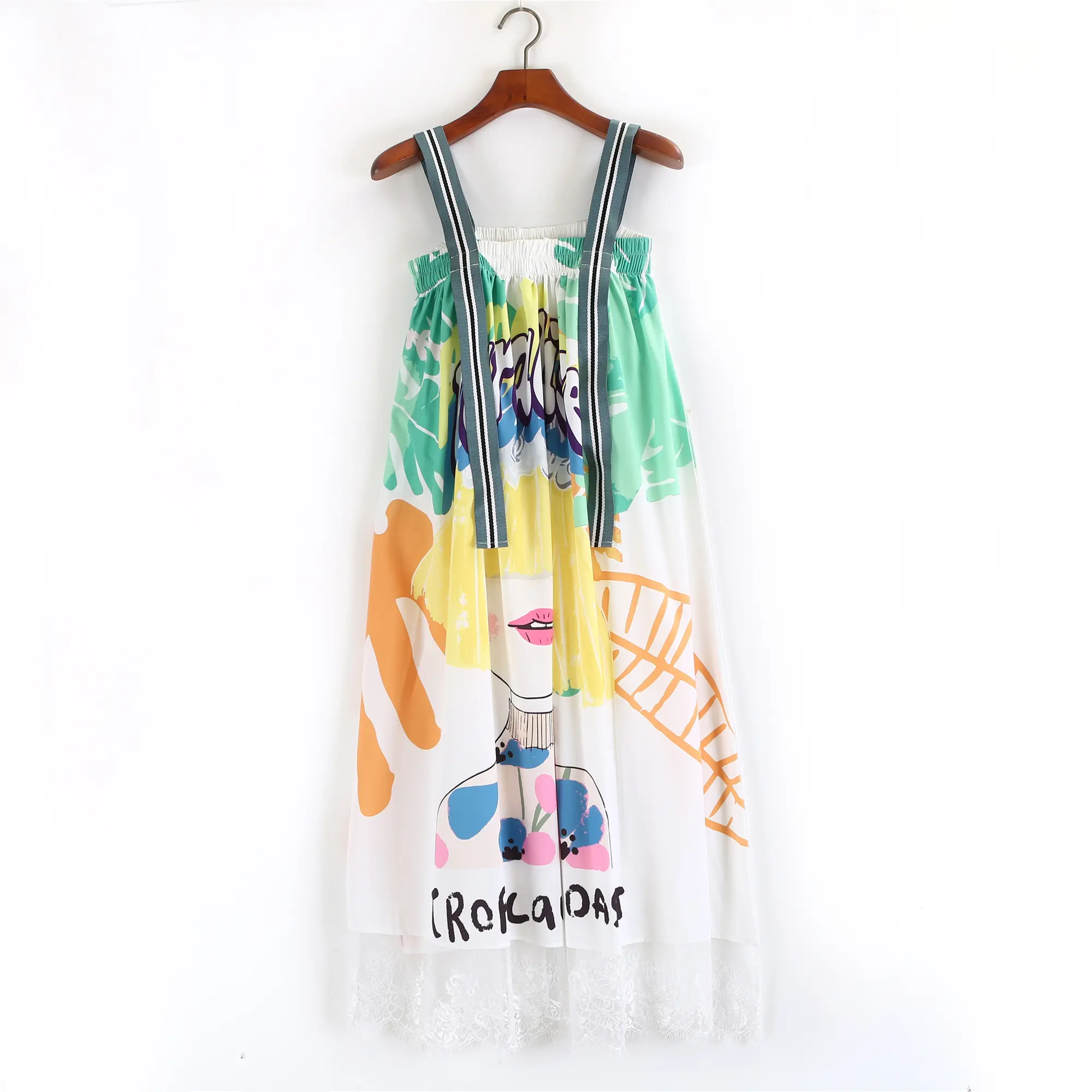 Super Fairy Fashion Print Temperament Long Skirt Sweet Lace Is Thin