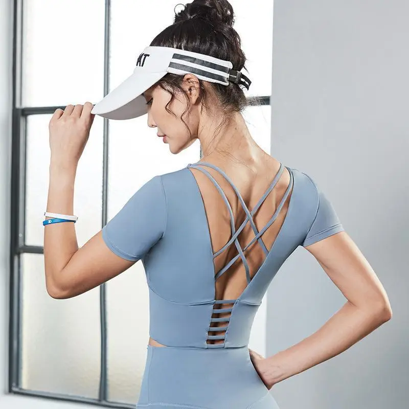 Yoga Clothes With Chest Pad Women Quick-drying Running Vest Sports Fitness Top - Light Blue