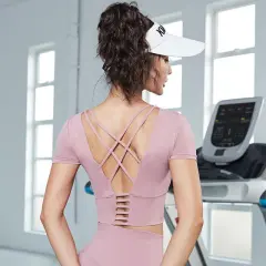 Yoga Clothes With Chest Pad Women Quick-drying Running Vest Sports Fitness Top - Powder - View 1