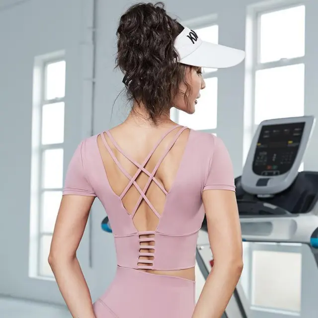 Yoga Clothes With Chest Pad Women Quick drying Running Vest Sports Fitness Top Powder - Shop at LoveMi