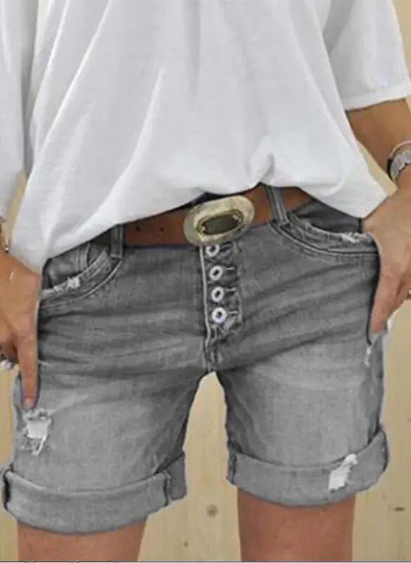 Ladies Ripped Sexy Denim Shorts Grey - Shop at LoveMi