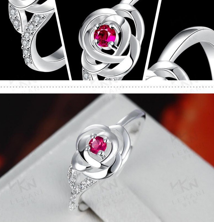 European And American Fashion Jewelry New Wish Aliexpress Ebay Pop Crystal Flower Rose Ring