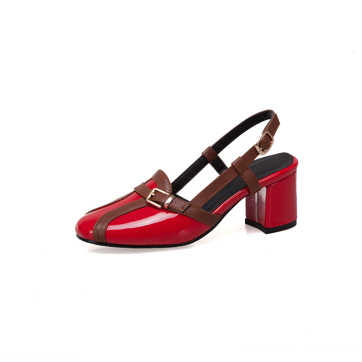 After Stitching Baotou Hollow Sandals Thick High Heels L150 Red - Shop at LoveMi