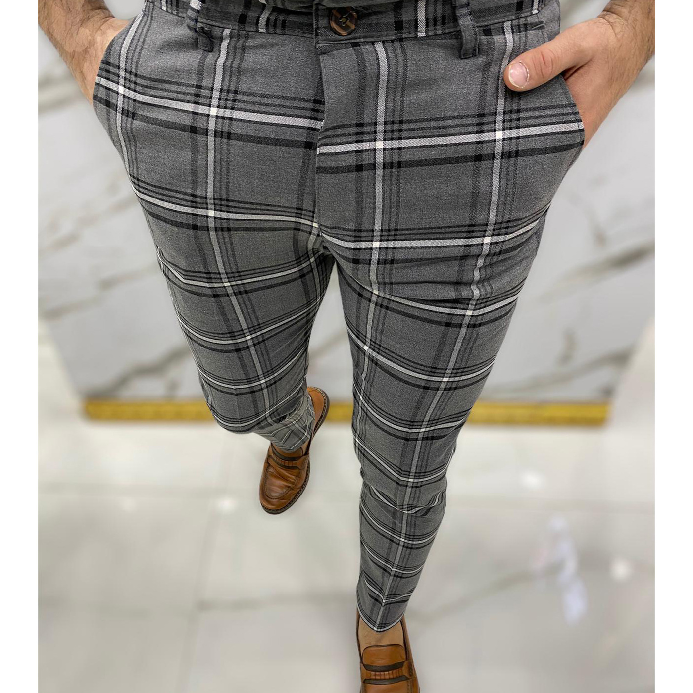 Men's Large Plaid Striped Color Matching Casual Pants