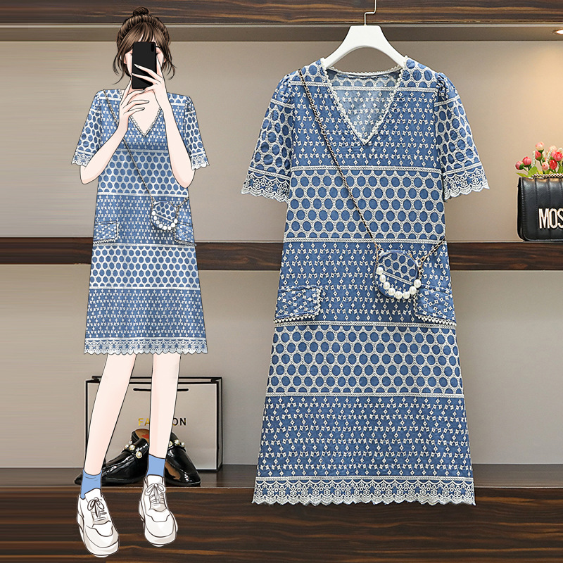 Plus Size Women's Denim Embroidered Dress — image 1