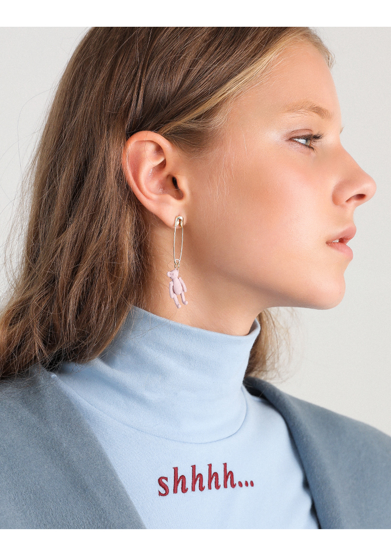 Cute Bear Pin Earrings Female Temperament Korean Personality Creative Earrings Simple Net Red Earrings Earrings