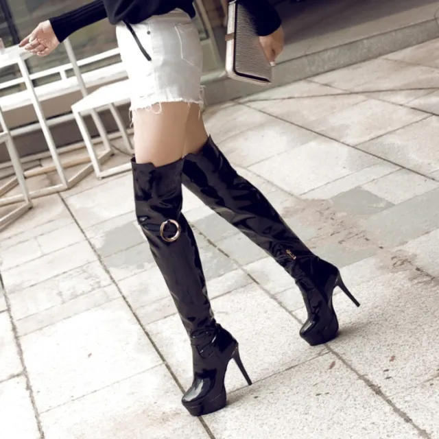 Winter New Waterproof Platform Stiletto High Heels Fashion Metal Decorative Female Boots European And American Style Red Over the knee Boots Red - Shop at LoveMi