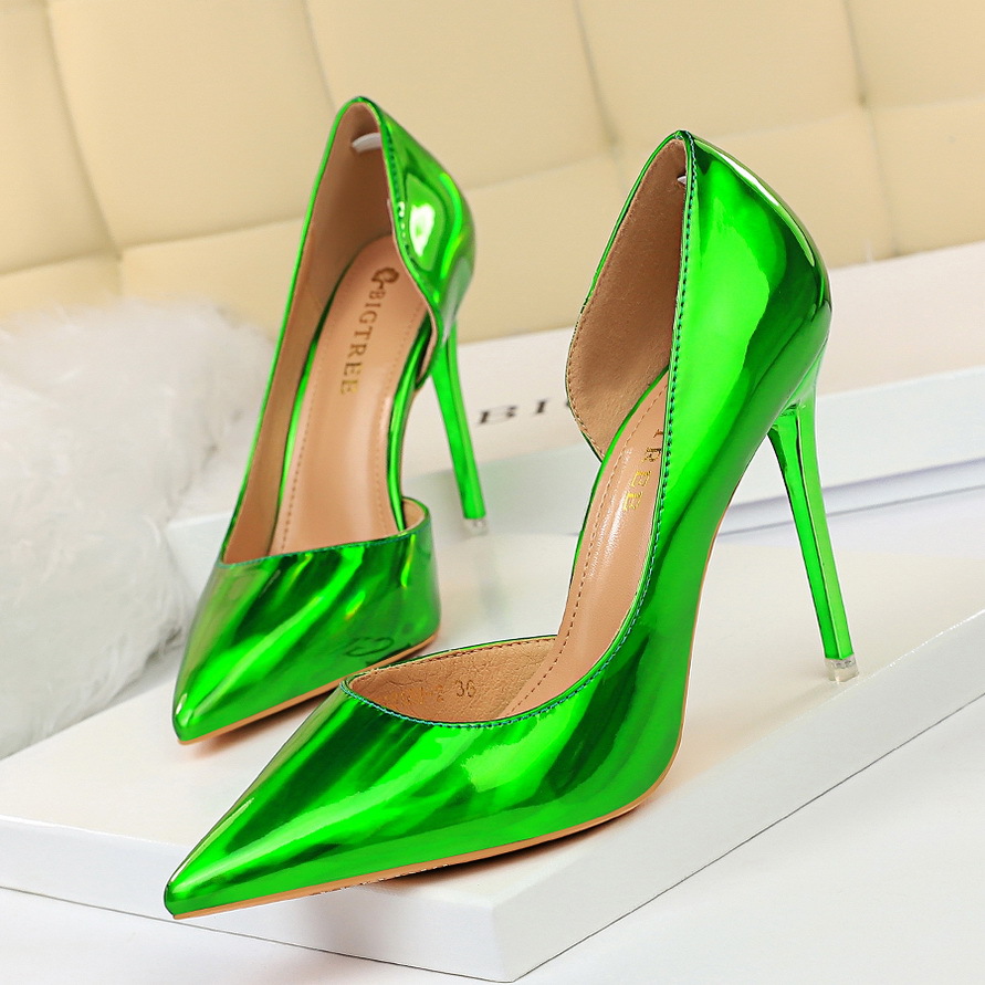 Metallic High Heels Stiletto High Heel Side Hollow Sexy Nightclub Women's Singles Shoes