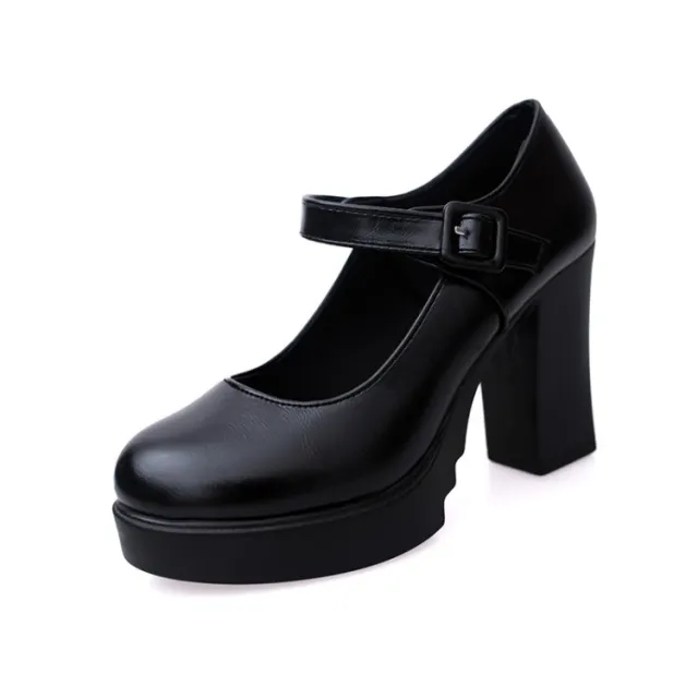 Womens Pumps Shoes Ankle Strap Mary Jane Platform Block High Heels Round Toe Black - Shop at LoveMi