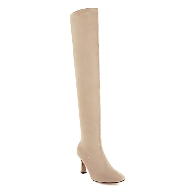 Fashion Women'S Over-The-Knee Stretch Boots - Beige