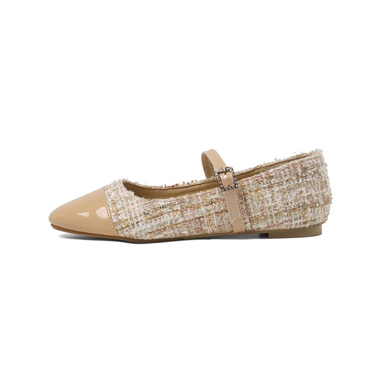 Oversized Flat Shoes Women's Autumn New Style Splicing Square Toe Belt Buckle Fairy Style Women's Shoes