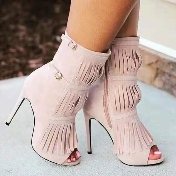 New European And American Fish Mouth Stiletto Heel Fashion Boots Side Zipper Apricot - Shop at LoveMi
