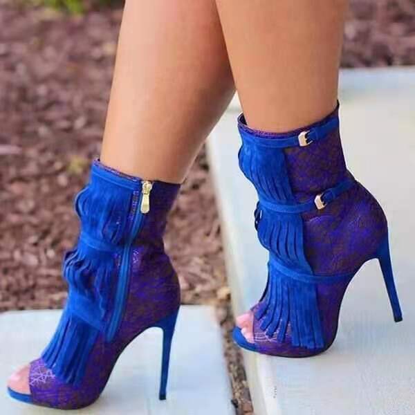 New European And American Fish Mouth Stiletto Heel Fashion Boots Side Zipper Blue - Shop at LoveMi