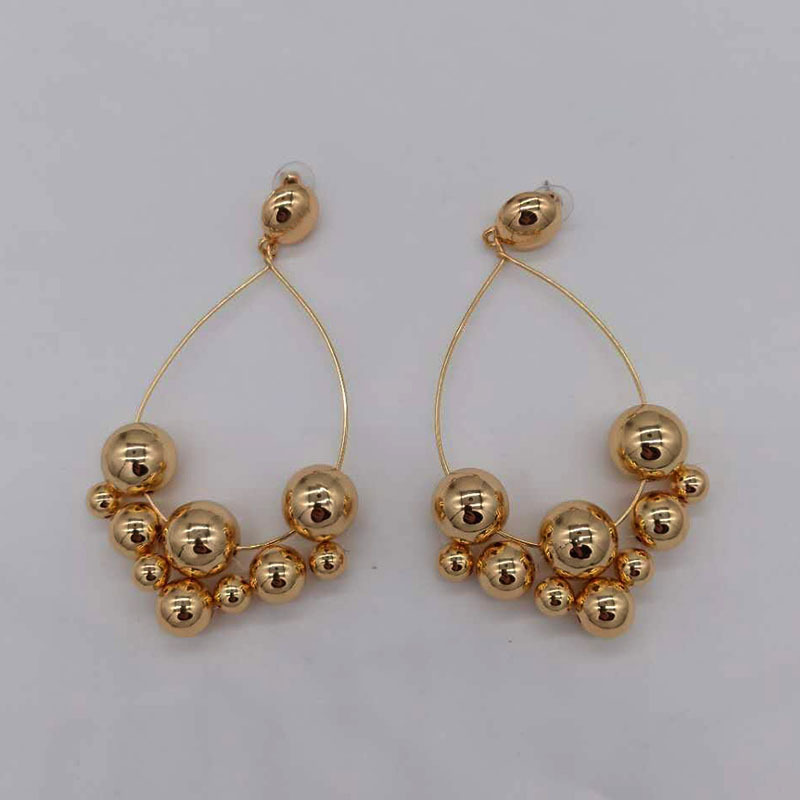 New European And American Baroque Metal Ball Geometric Versatile Fashion Temperament Exaggerated Long Earrings