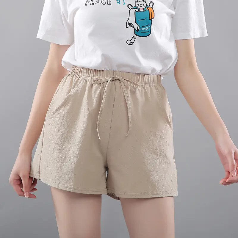 Washed Cotton Solid Color Shorts Women's Wear