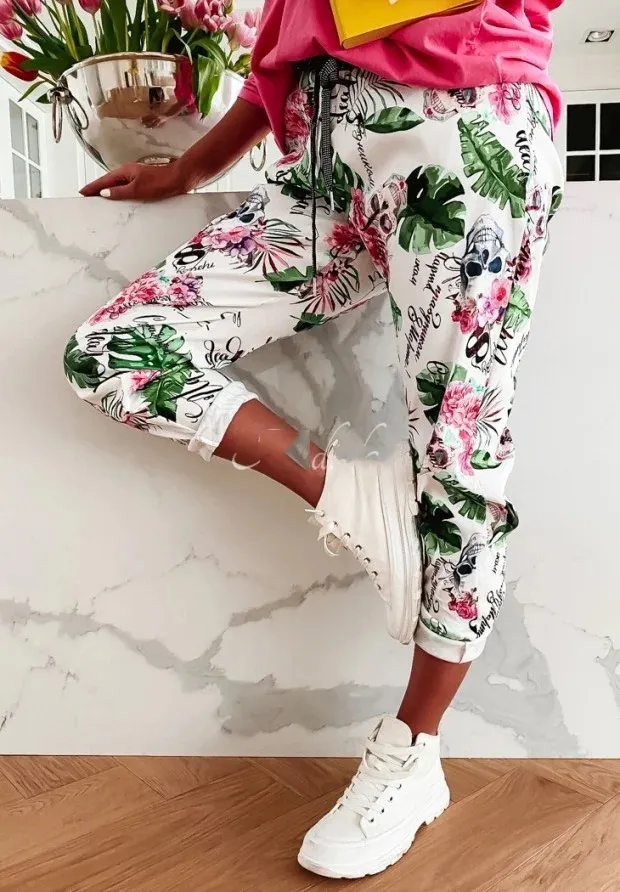 New Floral Print Casual Comfortable Fashion Lace Up Trousers 4.Style - Shop at LoveMi