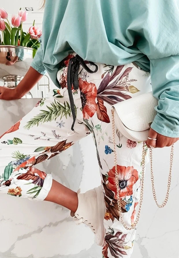 New Floral Print Casual Comfortable Fashion Lace Up Trousers 1.Style - Shop at LoveMi