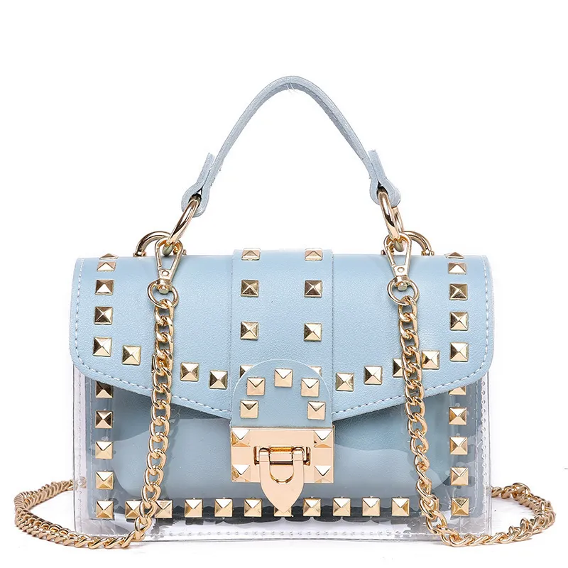 Summer Bag New One-shoulder Pvc Messenger Transparent Small Bag Girl Chain Picture Mother Bag - Blue