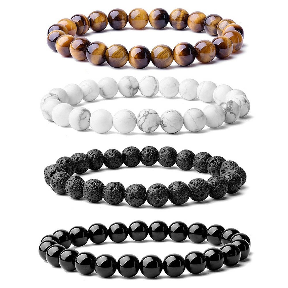 European And American Beaded Bracelets Amazon Wish Tiger Eye Stone Volcanic Stone White Pine Frosted Stone Couple Bracelet