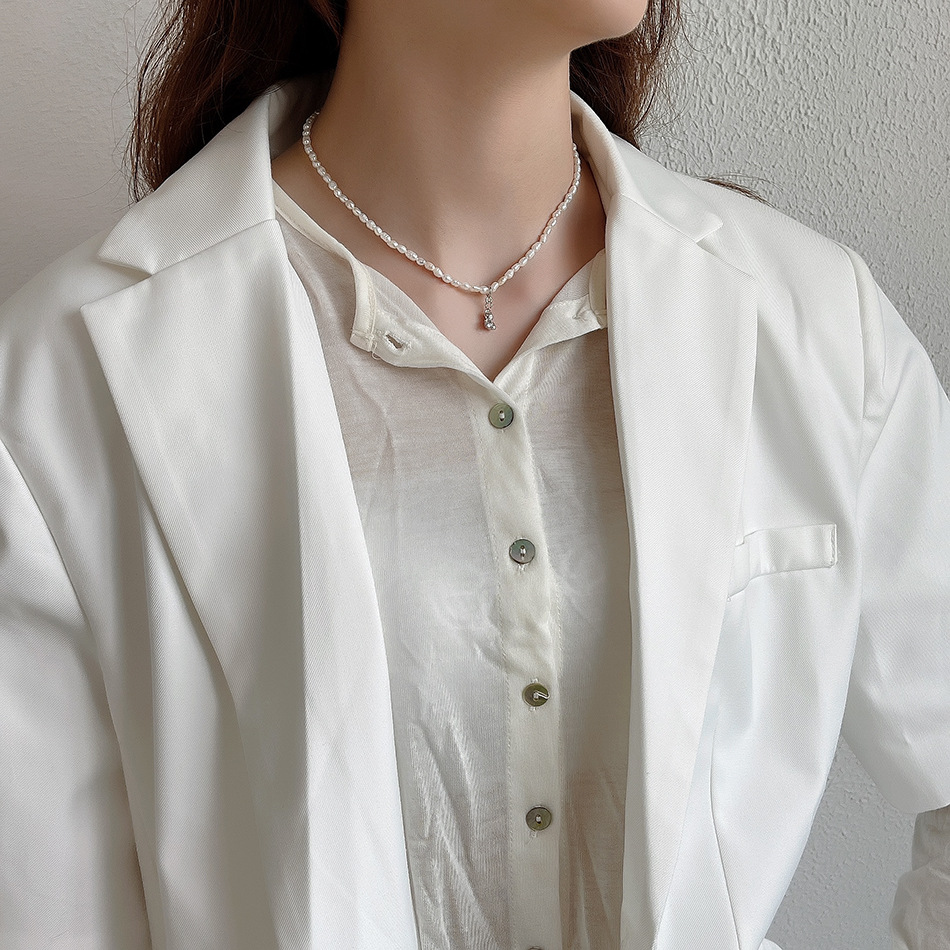 Korea Korean Jewelry 925 Sterling Silver Solid Bear Necklace Simple Niche Chic Net Red Pearl Necklace