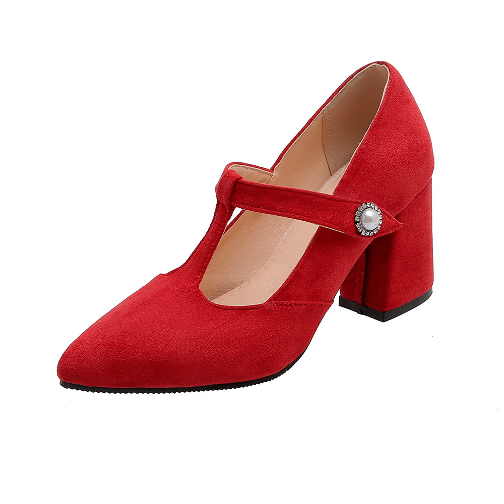 Thick-Heeled High-Heeled Pointed-Toe Shallow T-Shaped Women's Single Shoes