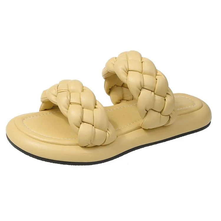 Net Celebrity All-Match Flat Sponge Cake Sandals - Yellow