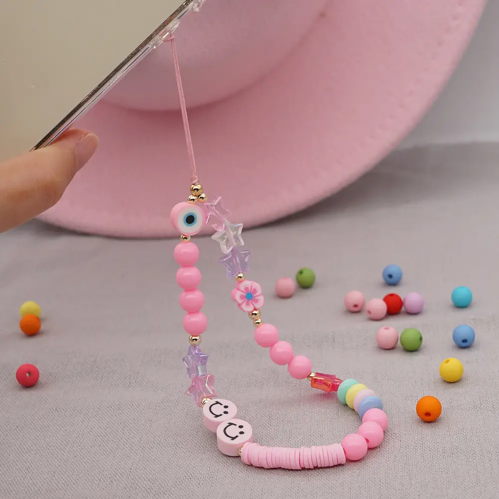 Smiley Soft Ceramic Mobile Phone Rope Hanging Jewelry Five-pointed Star Beaded Mobile Phone Chain Female