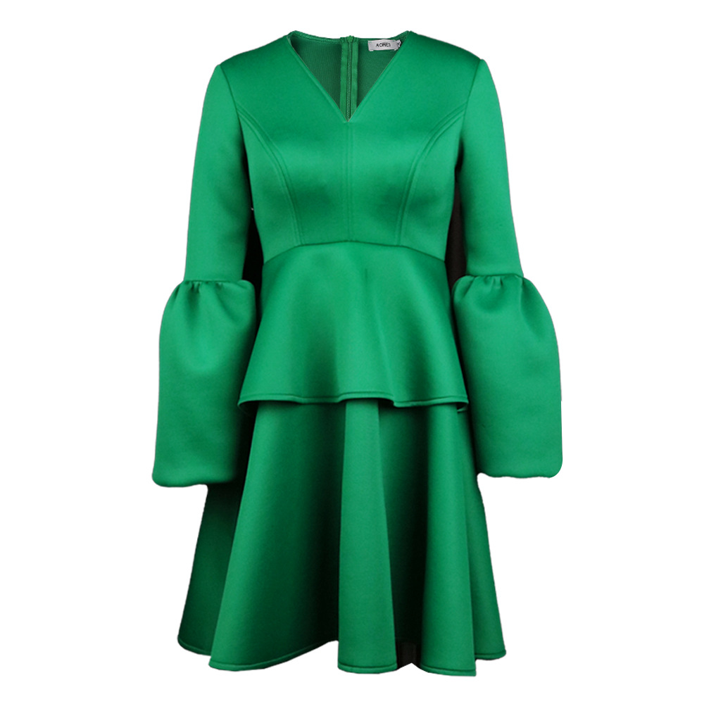 Lantern Sleeve High Waist Large Size Slim Ruffled Casual Work Wear