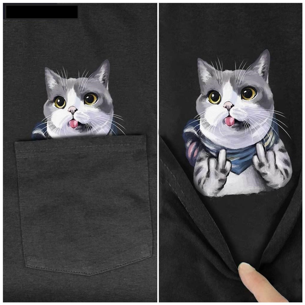Men'S T-Shirt Fashion Brand Summer Pocket Cat - 4