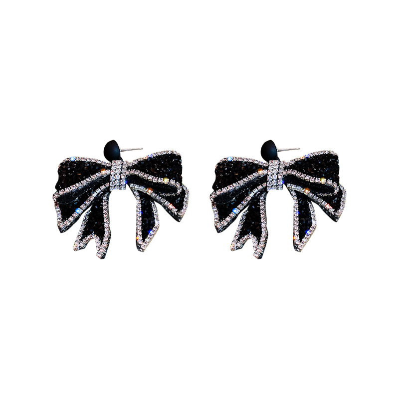 925 Silver Needle Flash Diamond Cute Bow Student Earrings