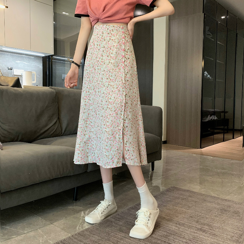 Women's High Waist Split Mid-length Skirt