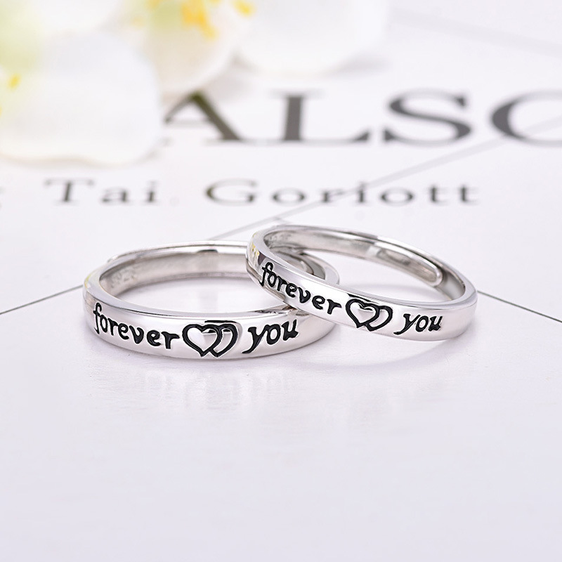Men'S And Women'S Letters Epoxy Love Heart-Shaped Rings Korean Personality S925 Silver Couple