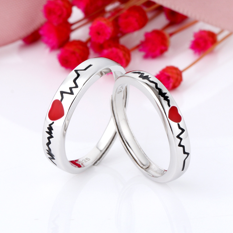 Electrocardiogram Couple Ring Love Adjustable Epoxy Men And Women Pair Ring Simple  Ring