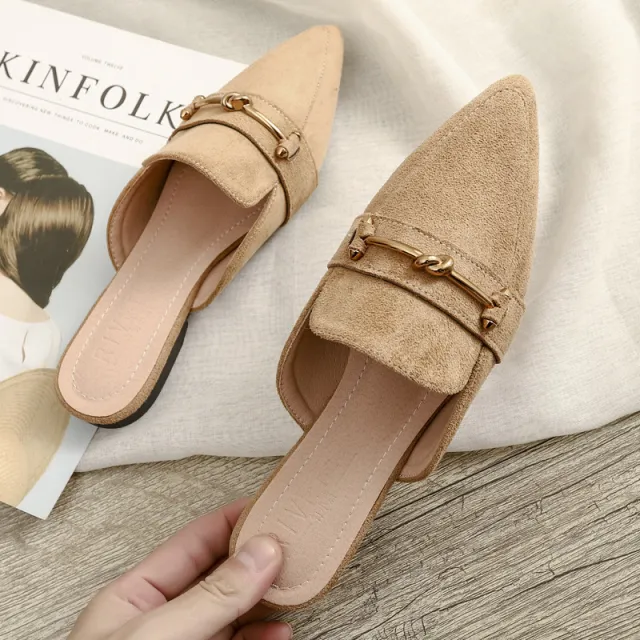 Spring New Pointed Cool And Half Slippers Female Baotou Flat bottomed Casual Wear Large Size 41 42 Muller Shoes 295 3 Khaki - Shop at LoveMi