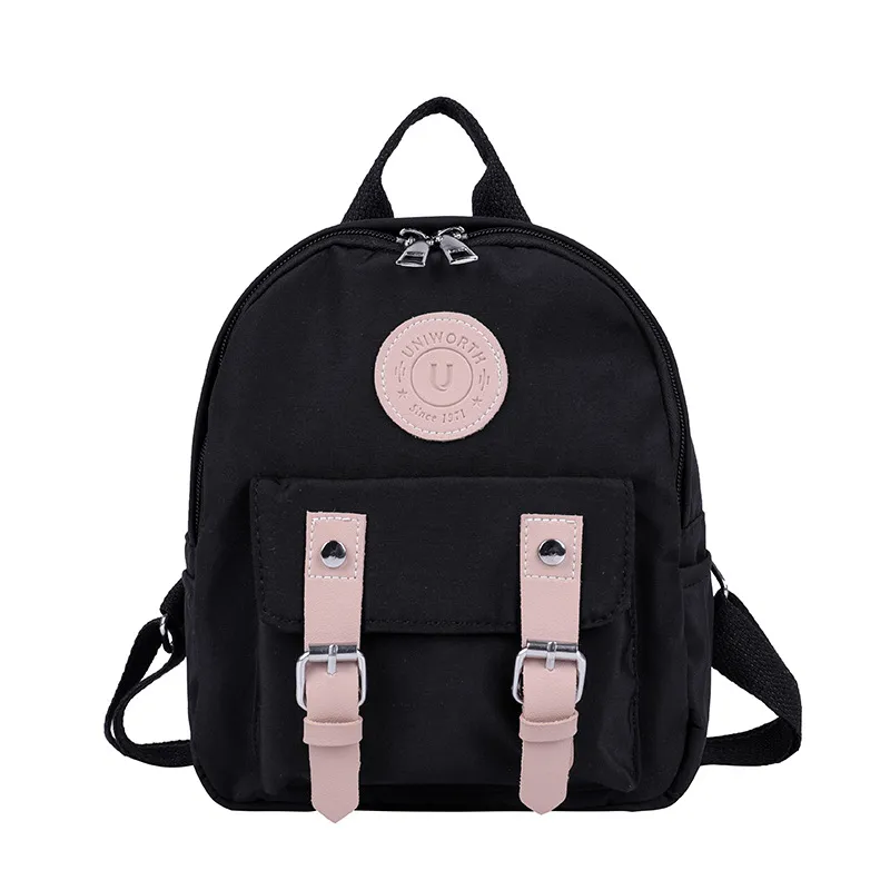 Women Backpack New Zipper Female Backpacks Small Teenage School Bag Double Belt Mini Shoulder Bags - Black