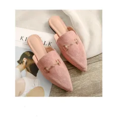 Spring New Pointed Cool And Half Slippers Female Baotou Flat-bottomed Casual Wear Large Size 41-42 Muller Shoes 295-3 - Pink - View 1