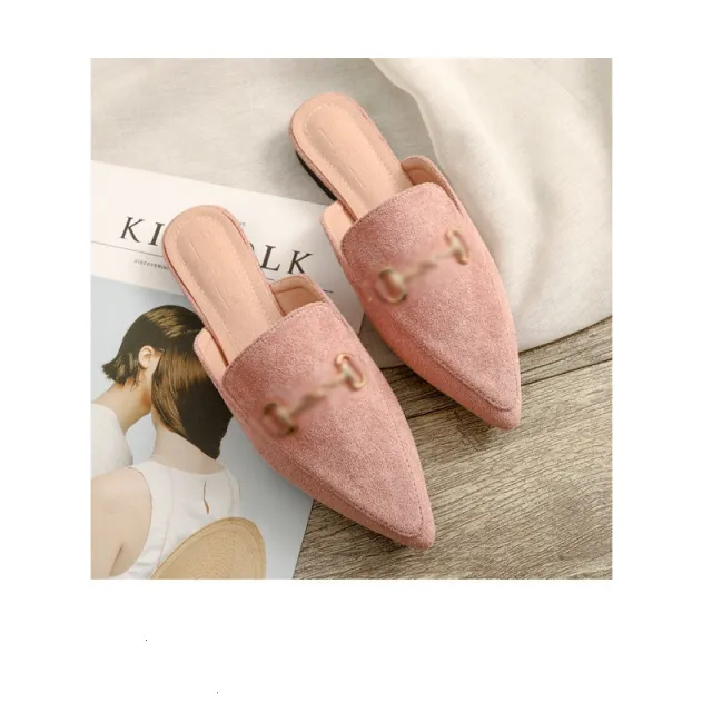 Spring New Pointed Cool And Half Slippers Female Baotou Flat bottomed Casual Wear Large Size 41 42 Muller Shoes 295 3 Pink - Shop at LoveMi