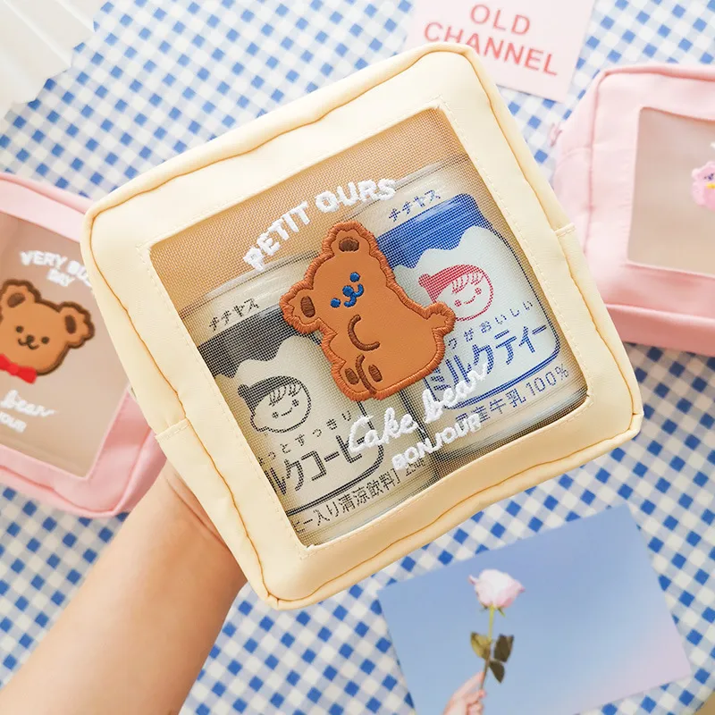 Bear Cosmetic Bag Square Large-capacity Girl's Heart - Beige