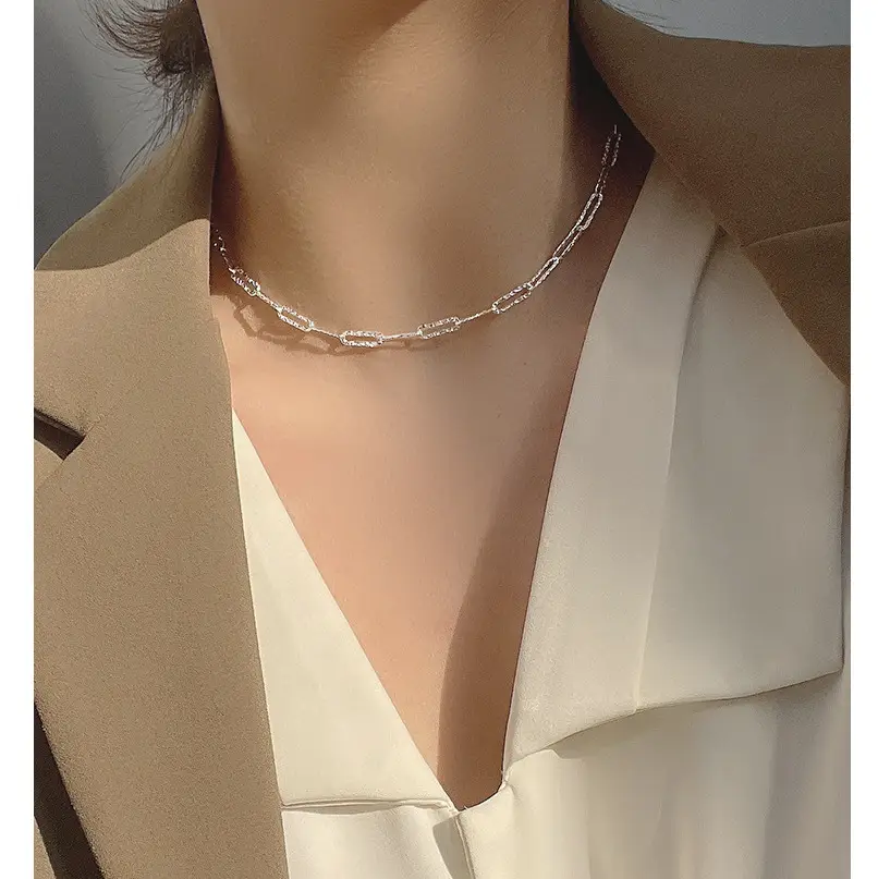 Square Geometric Sterling Silver Necklace Female Clavicle Chain