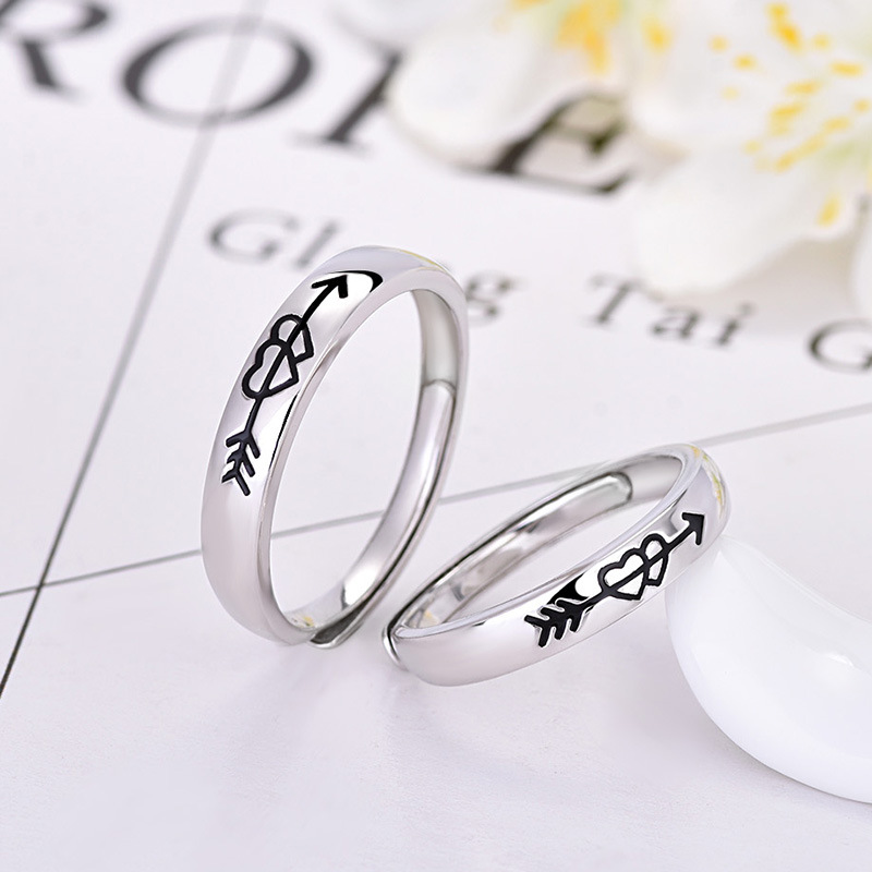 S925 Silver Couple Rings Simple Personality A Heart-to-heart Men And Women