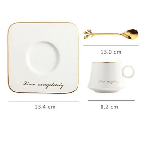 European Style Light Luxury Gold Afternoon Tea Milk Juice Breakfast Cup Saucer Spoon Gift White - Shop at LoveMi