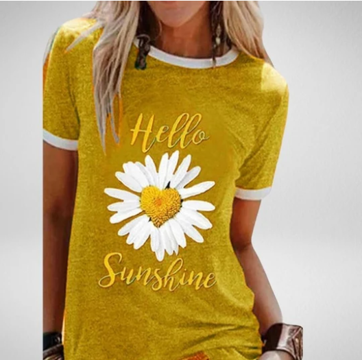 Title 5, Small Daisy Print Round Neck Short-sleeved T-shirt