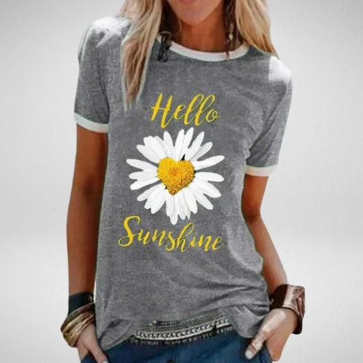 Title 3, Small Daisy Print Round Neck Short-sleeved T-shirt