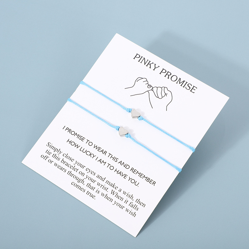 Simple Wax Thread Woven Couple Heart-Shaped Adjustable Bracelet