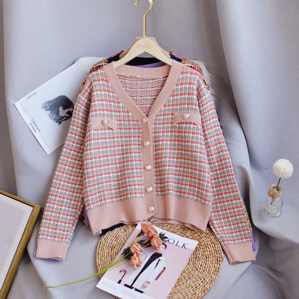 Short Plaid Small Fragrant Style Sweater