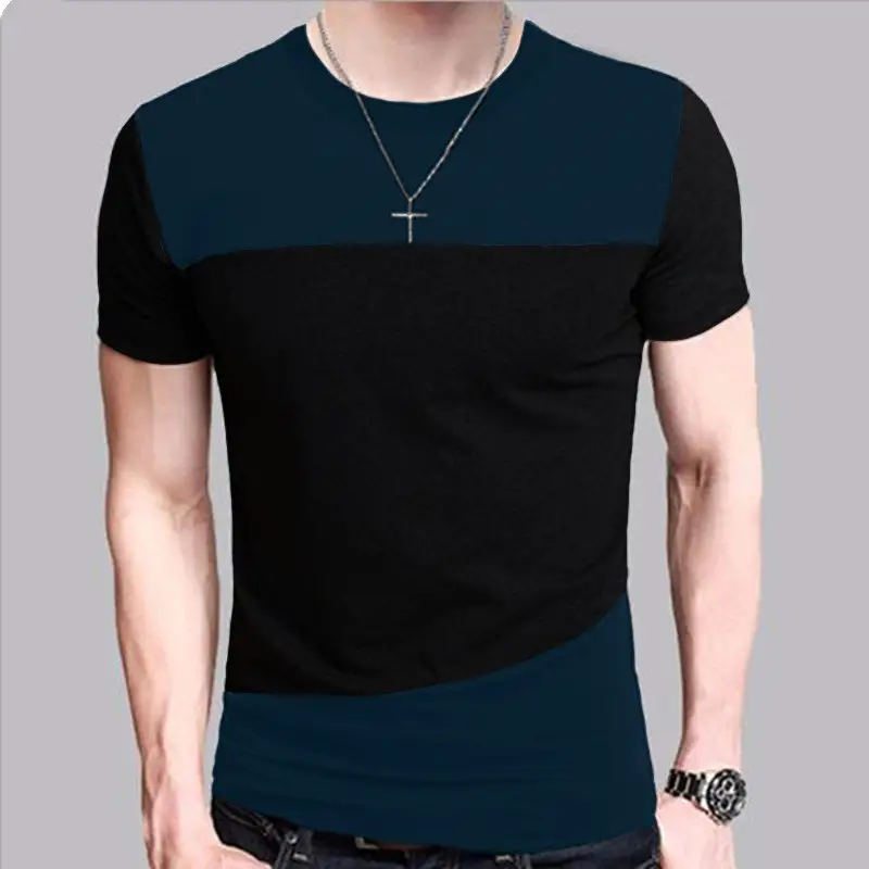 Round Neck Korean Short-sleeved T-shirt Men's Color Matching Men's T-shirt Clothes