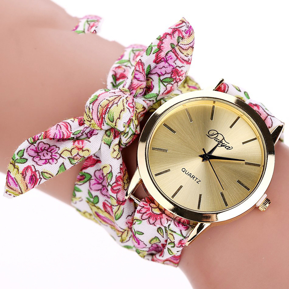Ethnic Style Floral Cloth Strap Watch Fashion Decoration Women's Bracelet Watch