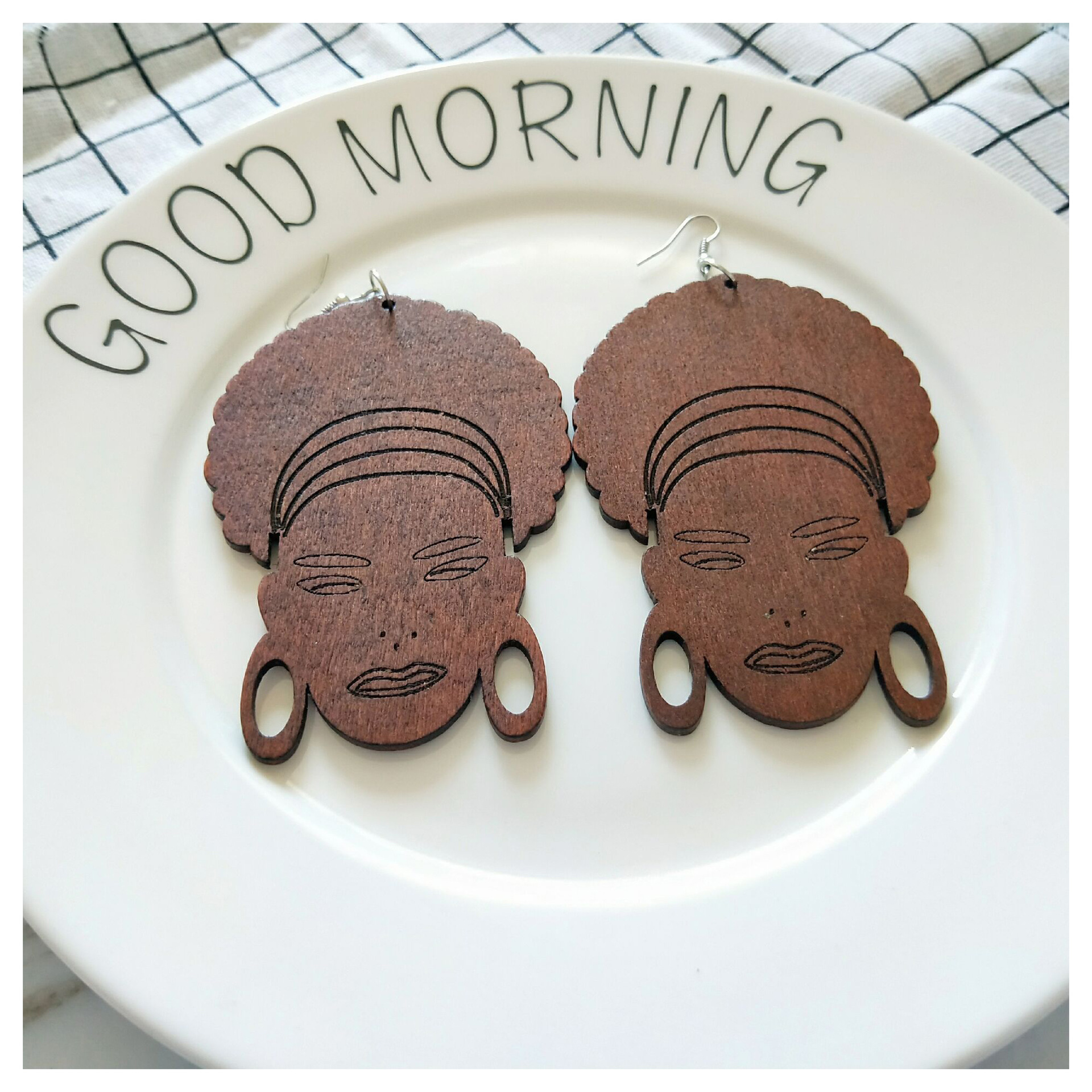 Exaggerated Fashion Laser Engraving Brown Vintage African Head Earrings Earrings Female Factory