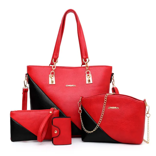 Korean Style Trendy One shoulder Diagonal Female Bag Four piece Set Red - Shop at LoveMi
